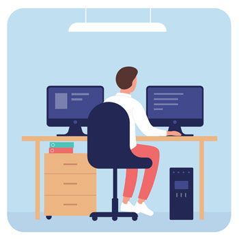 A man seated on a chair while looking at computer technology Clipart
