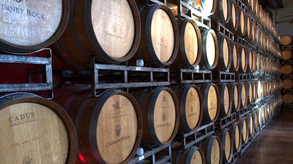 temperature controlled warehouse with wine casks