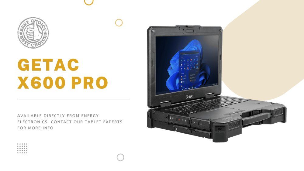 Getac X600 Pro fully black rugged laptop with display on screen