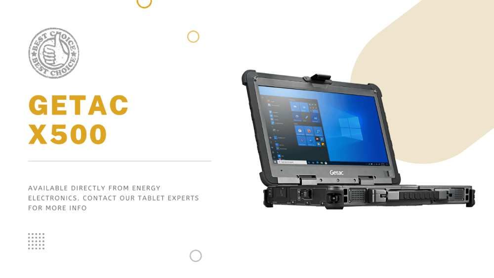 Getac X500 black laptop with display on screen