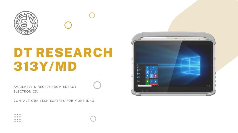 DT Research 313Y MD rugged white and gray tablet, front view