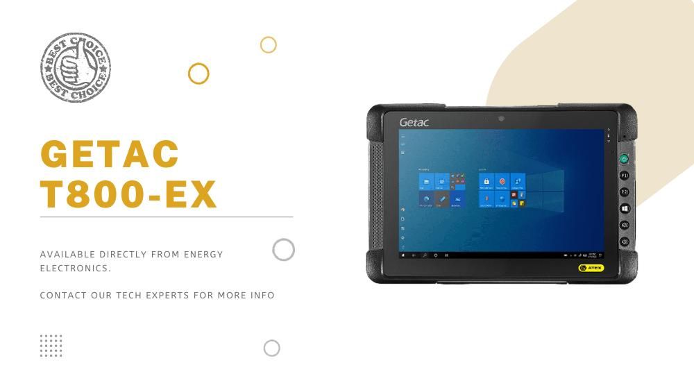Getac T800-EX black rugged tablet, front view
