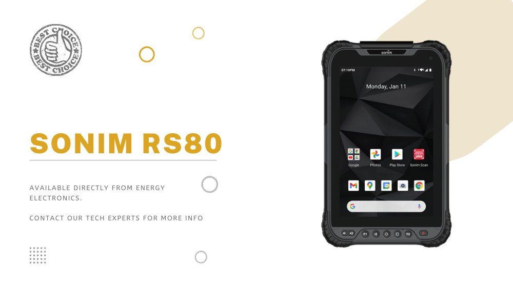 Sonim RS80 rugged black mobile device, front view