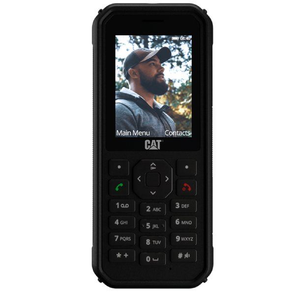 Cat B40 black Bullitt phone with keypad front view