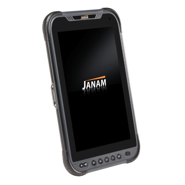 Black Janam HT1 rugged tablet facing right