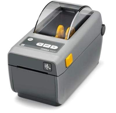 Zebra ZD410 desktop printer facing left
