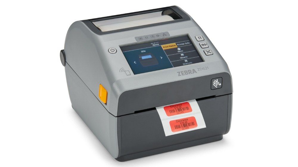 ZD621 4-inch printing a barcode sticker facing left 