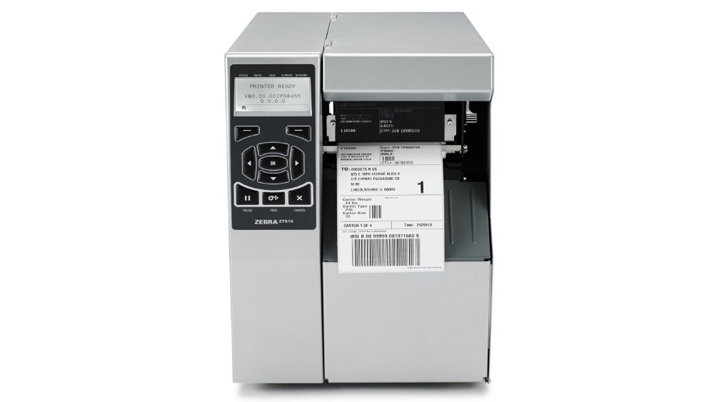 Zebra ZT510 industrial printer with paper receipt loaded