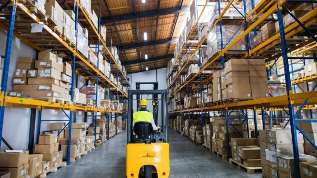 warehouse workers drove a fork lift