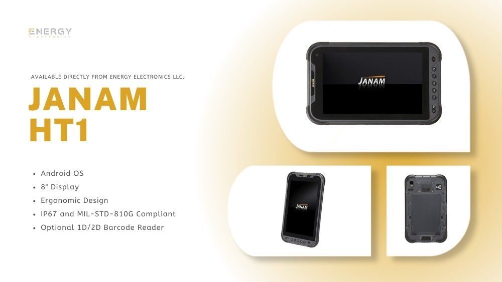 Janam HT1 Front Angle and Battery view and bottom view and specs